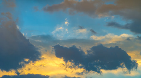 sky, Clouds float into my life, not to bring rain or cause a storm, but to add color to my sunset sky. The sun always shines above the cloudsの写真素材