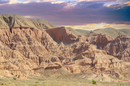 Admire the breathtaking charm of the Red Boguty Mountains, bathed in the golden glow of a mountain sunset. It's as if nature has sprinkled some celestial magic on this already impressive place.の写真素材