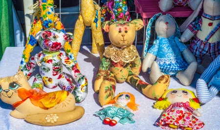 Ukrainian handmade souvenirs. Dolls of different colors.の写真素材
