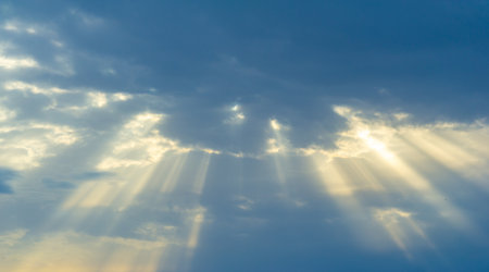 sky, Clouds float into my life, not to bring rain or cause a storm, but to add color to my sunset sky. The sun always shines above the cloudsの写真素材