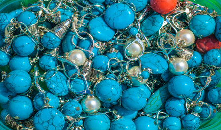 semiprecious stones. Beads pendants decoration. Semi-precious stones are hard gemstones created organically. including lava or ocean hotspots, mines and shells.の写真素材