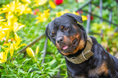 The Rottweiler is known for its loyalty and reliability This breed is an excellent companion for humans They are often called man's best friend. Their beautiful appearance adds to their attractivenessの写真素材