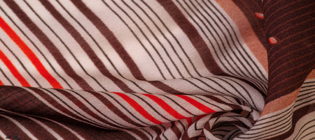 silk fabric, brown background with striped pattern of white and red lines, texture, pattern, collectionの写真素材
