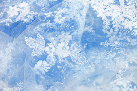 Light blue lace texture background tight design with pale blue stem. Old oil. And sapphire lines...