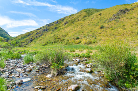 Feel the calm and serenity of nature. Gaze up at the majestic canyon walls. Listen to the soothing sounds of a flowing river. Enjoy stunning views of the mountains surrounding youの写真素材