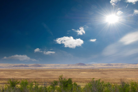 prairie, plain, desert. The stillness of the desert landscape is defening, as the wind whispers through the empty valleys, carrying tales of abandonment and forgotten dreams. Echoes Of Emptinessの写真素材