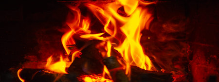 Fire in the fireplace.