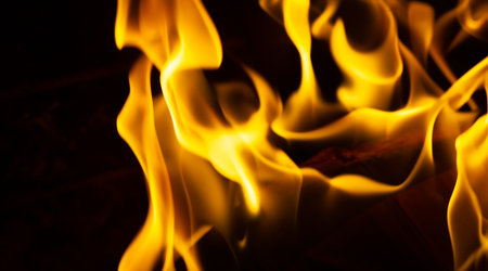 Fire. Enjoy the warm relaxing view of the fireplace! This crackling flame burning fireplace is perfect for your design, meditation and study.の写真素材