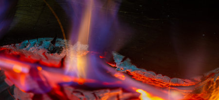 Fire in the fireplace.