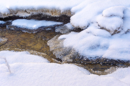 The river freezes in winter. Winter makes me think. As the sun rises later and sets earlier, the hours you can spend on the river are getting shorter.の写真素材