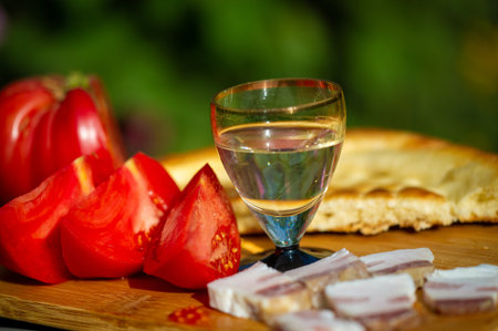 Traditional appetizer made from vodka, pork, lard, bread and tomatoes. A savory and satisfying combination of flavors. Ideal for get-togethers or parties with friends.の写真素材