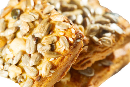 Delicious cookies made from muesli, cereals, seeds and grains. Healthy treats packed with nutrients and flavor. Ideal for a quick snack or energy boost on the go.の写真素材