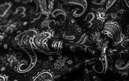 Paisley black-white pattern on a black background.