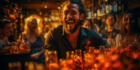 At our cocktail bar, we believe in the power of laughter to turn an evening into an unforgettable experience! Join us as we experience the contagious joy that this bearded, funny guy demonstrates,の素材