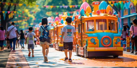 Experience the excitement of an amusement park. Witness the joyful laughter and wide smiles of children. Create unforgettable memories for families.の素材