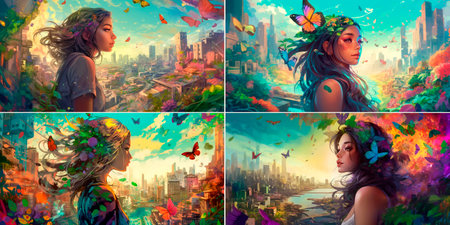 Brings joy and positivity to the modern anime genre. Characters with angel wings create a unique and ethereal aesthetic. Offers a vibrant and colorful art style that will appeal to viewers of all ages.の素材