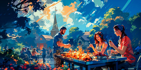 Celebrate Independence Day with a delicious barbecue. Enjoy the company of friends and family while enjoying our delicious creations. Experience our unique combination of food and art this 4th of Julyの素材