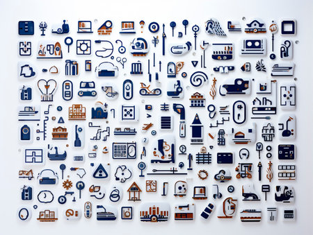 Artificial intelligence icons in bold line and shape style. The white background gives a clean and modern look. Represents artificial intelligence from 1000 to 1400 AD.の素材