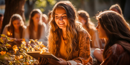 Christians come together in prayer and seek God's blessings. Bible study is a key aspect of this concept. People read and discuss the scripts.の素材