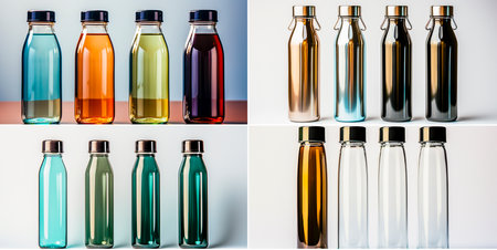 Reusable water bottle made of glossy metal Includes a silver stopper set Package design template included for easy customization Transparent background for versatile use in marketing materialsの素材
