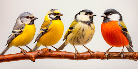 Group of Great Tit (Parus major) perched on a branchの素材