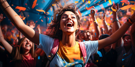 Curly hair, don't care! With confetti in the air, this dazzling girl is beaming with joy! Enjoy the enchanting moments that fill your heart with happiness and let the world shine with you!の素材