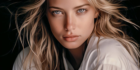 Experience the breathtaking beauty of stunning blue eyes. Immerse yourself in a mesmerizing black portrait that epitomizes perfection. Be captivated by the incredible radiance and charm.の素材