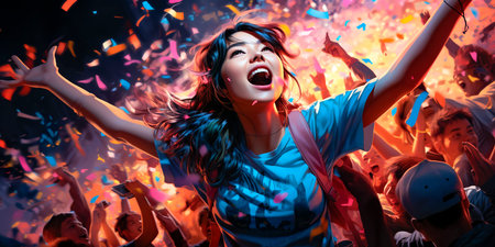 Blissful moments captured in the middle of a confetti storm! This curly cutie is swimming in a rainbow of happiness! Let's celebrate life's joyful surprises together! Colorful Curls Confetti Loveの素材