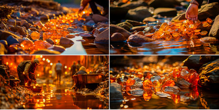 An effective and simple method of gold mining. A tray is used to wash away dirt and debris. Valuable gold is left behind. Suitable for small gold mining operations. Provides an affordable solution.の素材