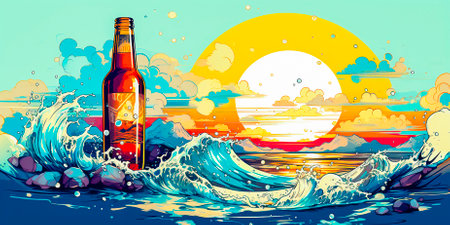 Relax and unwind with a bath and a bottle of beer. Treat yourself to an unrivaled holiday experience. Treat yourself to a luxurious bath with your favorite drink.の素材