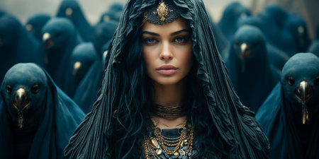 Isis is an important figure in ancient Egyptian mythology. She was worshiped as the goddess of motherhood, fertility and magic. She was often portrayed as a protective and caring figure.の素材