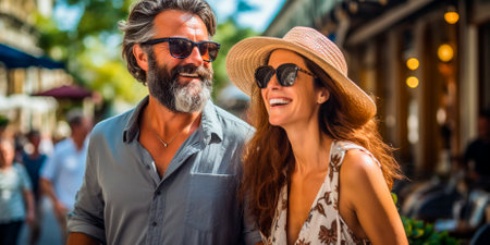 Enjoy your summer holidays exploring the city streets with your loved one. Create precious memories while traveling together. Experience the tourist lifestyle in beautiful European cities.の素材