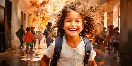 Immerse yourself in the vibrant atmosphere of a bustling kindergarten. Enjoy colorful artwork and joyful laughter. Be captivated by the curiosity of a special child.の素材