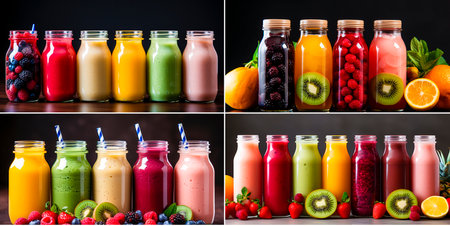 Offers a variety of healthy smoothie options. Made from fresh fruits and vegetables. Transparent background for universal use.の素材