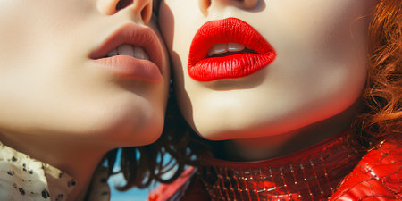 three people with detailed and hyper-realistic lips. Medical theme included in the images. The illusionist details create a stunning visual effect. Cranberry color paletteの素材
