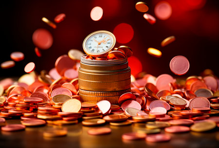 Unique alarm clock design with flying bird and banknotes. Makes waking up more enjoyable with its fun and playful design. Adds a touch of whimsy to your morning routine.の素材