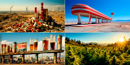 Collage of 4 photos. Advertising is a legalized lie.の素材