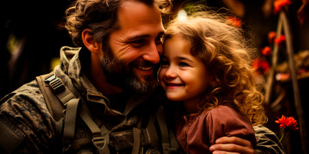 An emotional reunion between father and daughter after years of separation. Tender moment captured on video The heartwarming story of a military family reunion touches the nation.の素材