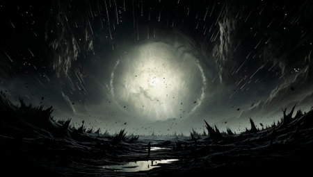 Collage of 4 photos. Abstract black and white flash of light in rough 2D animation style. The dotted line adds a vintage comic book feel. Rough texture adds depth and character to the image.の素材