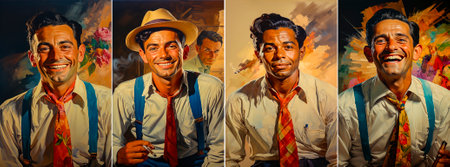 Collage of 4 photos. Advertising featuring a man smoking a cigar The image may convey sophistication or luxury May be aimed at wealthy clientele or special occasionsの素材