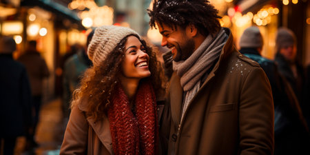 Feel the joy of the holidays with your loved one. Enjoy hot drinks and festive treats at the Christmas market. Create memories as you explore a winter wonderland together.の素材