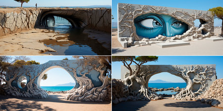 collage of 4 photos. Create stunning and unique visual effects. Combine different images for amazing results. Experiment with mixing different motifs for artistic expression.の素材