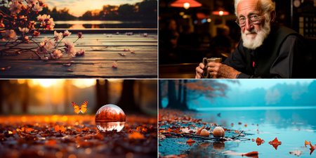 collage of 4 photos. quotes, At one moment nothing appears, but only moves forward a little.の素材