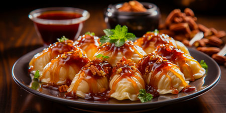 Enjoy traditional Arabic oriental sweets such as the Qataif dessert. Deliciously filled with a variety of toppings such as nuts, cream or cheese. Ideal for special occasions or just as a sweet treatの素材