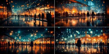 Collage of 4 photos Create a professional and attractive backdrop for exhibitions or conferences. Use blurred background images to draw attention to the exhibits. Easy to set upの素材