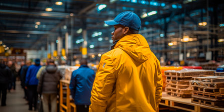 A unique and creative digital artwork depicting a warehouse worker. Captures the essence of industrial work with a modern twist. Ideal for use in presentations,の素材