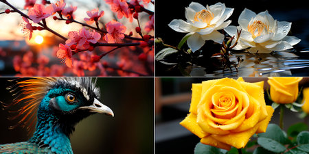 Collage of 4 photos. quotes Beauty will never understand its essence.の素材