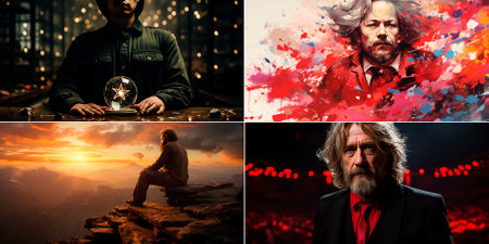 Collage of 4 photos. quote, Being determines consciousness. Karl Marxの素材