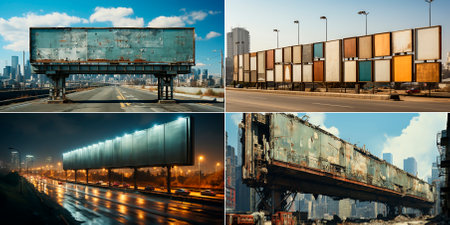 Collage of 4 photos. Place your content on a digital billboard Large format advertising to reach a wider audience Easily set up and manage billboard contentの素材
