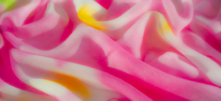 Soft layers of pink fabric, accented by green and yellow, blend beautifully The fabric's light...